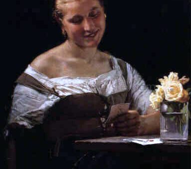 The Letter by Karl Gussow - Hand-Painted Oil Painting on Canvas on Sale