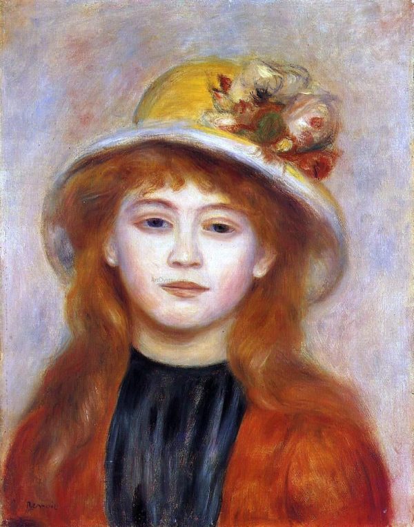 Woman Wearing a Hat by Pierre Auguste Renoir - Hand-Painted Oil Painting on Canvas For Sale