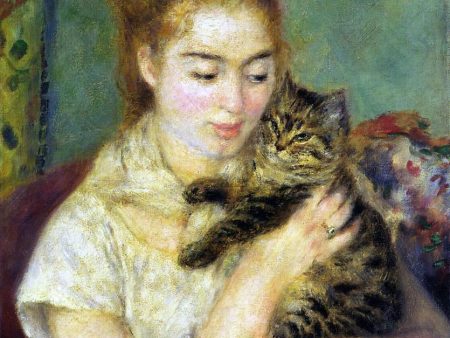 Woman with a Cat by Pierre Auguste Renoir - Hand-Painted Oil Painting on Canvas on Sale