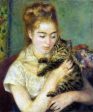 Woman with a Cat by Pierre Auguste Renoir - Hand-Painted Oil Painting on Canvas on Sale