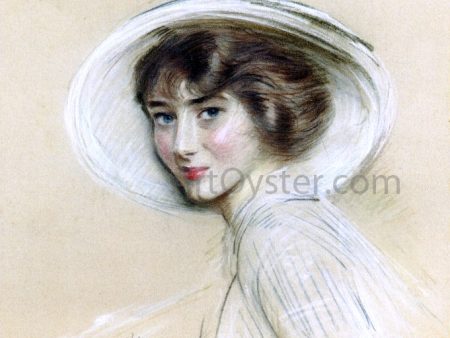 A Portrait of Annette, Wearing a White Hat by Paul Cesar Helleu - Hand-Painted Oil Painting on Canvas Online Hot Sale