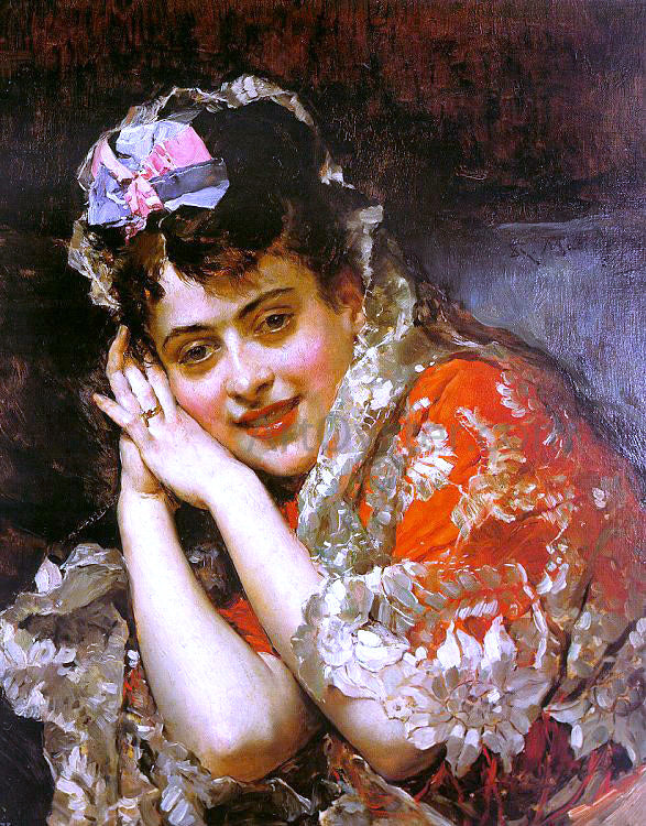 The Model Aline Masson with a White Mantilla by Raimundo de Madrazo Y Garreta - Hand-Painted Oil Painting on Canvas Sale