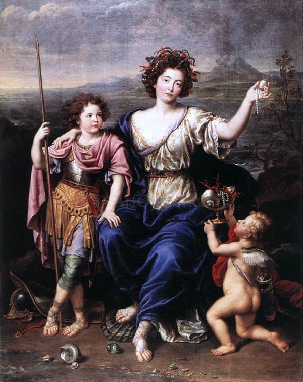 The Marquise de Seignelay and Two of her Children by Pierre Mignard - Hand-Painted Oil Painting on Canvas For Sale