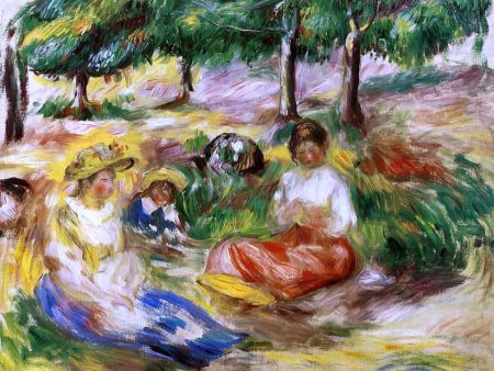 Three Young Girls Sitting in the Grass by Pierre Auguste Renoir - Hand-Painted Oil Painting on Canvas Supply