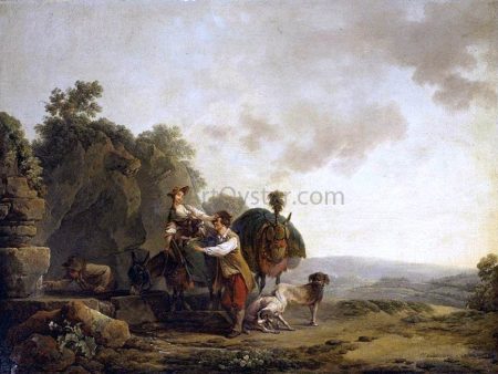 Travellers at a Well by Philip Jacques De Loutherbourg - Hand-Painted Oil Painting on Canvas Hot on Sale