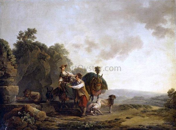 Travellers at a Well by Philip Jacques De Loutherbourg - Hand-Painted Oil Painting on Canvas Hot on Sale