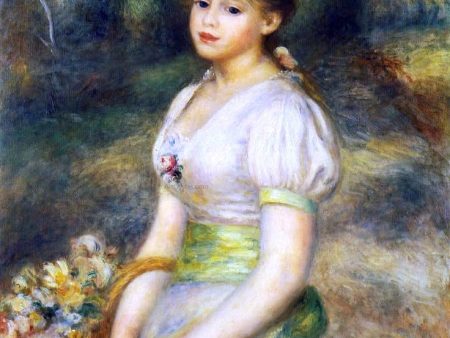 Young Girl with a Basket of Flowers by Pierre Auguste Renoir - Hand-Painted Oil Painting on Canvas Online now