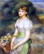 Young Girl with a Basket of Flowers by Pierre Auguste Renoir - Hand-Painted Oil Painting on Canvas Online now