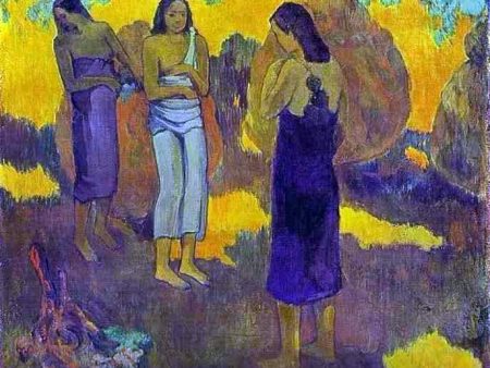 Three Tahitian Women Against a Yellow Background by Paul Gauguin - Hand-Painted Oil Painting on Canvas Online now