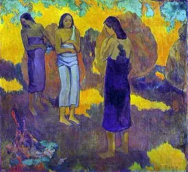 Three Tahitian Women Against a Yellow Background by Paul Gauguin - Hand-Painted Oil Painting on Canvas Online now