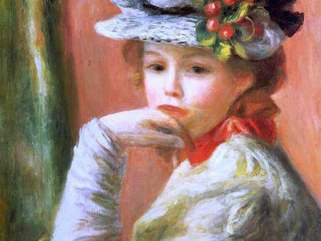 Young Girl in a White Hat by Pierre Auguste Renoir - Hand-Painted Oil Painting on Canvas Fashion