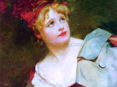 A Lady Wearing a Crimson Hat by Jules Adolphe Goupil - Hand-Painted Oil Painting on Canvas Fashion