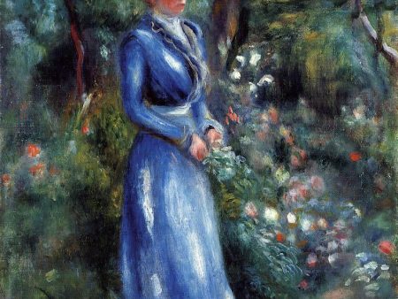 Woman in a Blue Dress, Standing in the Garden of Saint-Cloud by Pierre Auguste Renoir - Hand-Painted Oil Painting on Canvas For Discount