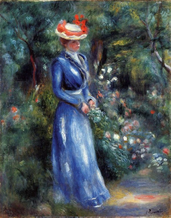 Woman in a Blue Dress, Standing in the Garden of Saint-Cloud by Pierre Auguste Renoir - Hand-Painted Oil Painting on Canvas For Discount