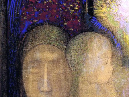 Woman and Child Against a Stained Glass Background by Odilon Redon - Hand-Painted Oil Painting on Canvas Discount