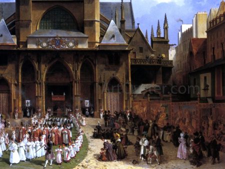 The Royal  Fete-Dieu  Procession at St. Germain-l Auxerrois by Lancelot-Theodore Turpin De Crisse - Hand-Painted Oil Painting on Canvas on Sale