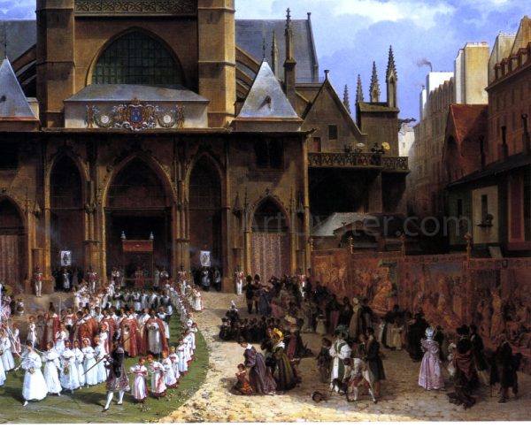 The Royal  Fete-Dieu  Procession at St. Germain-l Auxerrois by Lancelot-Theodore Turpin De Crisse - Hand-Painted Oil Painting on Canvas on Sale