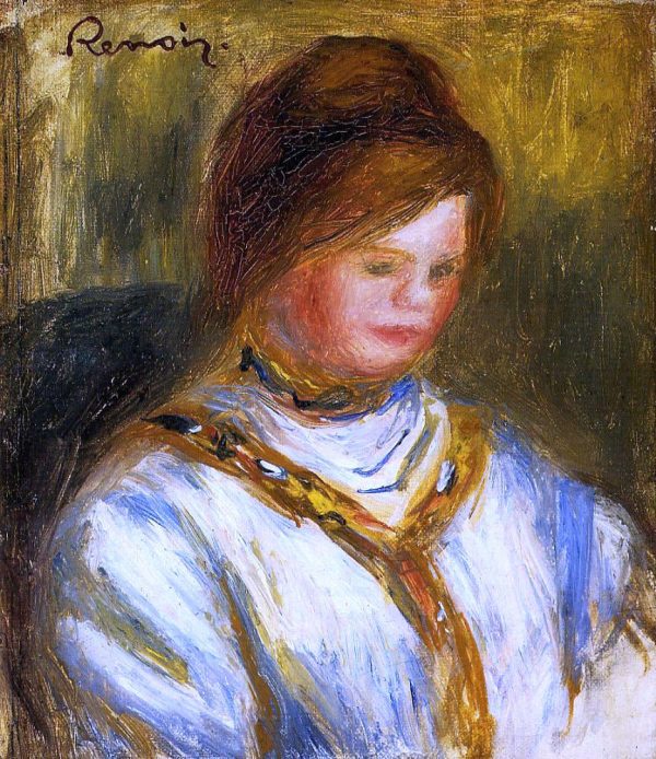 Woman in a Blue Blouse by Pierre Auguste Renoir - Hand-Painted Oil Painting on Canvas For Sale