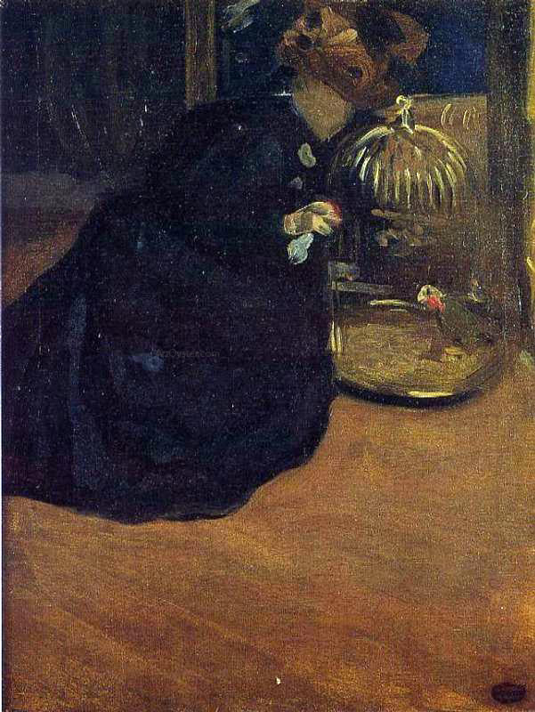 Woman with a Parakeet by Mary Cassatt - Hand-Painted Oil Painting on Canvas Discount