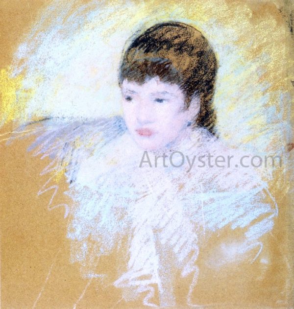 Young Girl with Brown Hair, Looking to Left by Mary Cassatt - Hand-Painted Oil Painting on Canvas Hot on Sale