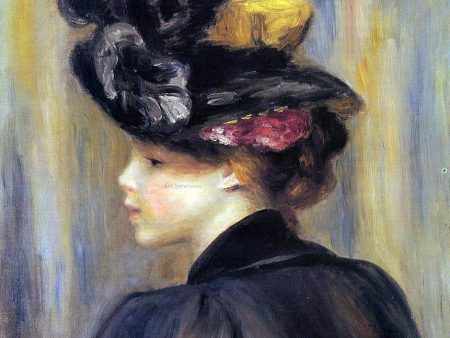 Young Woman Wearing a Black Hat by Pierre Auguste Renoir - Hand-Painted Oil Painting on Canvas Fashion