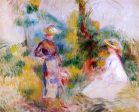 Two Women in a Garden by Pierre Auguste Renoir - Hand-Painted Oil Painting on Canvas For Sale