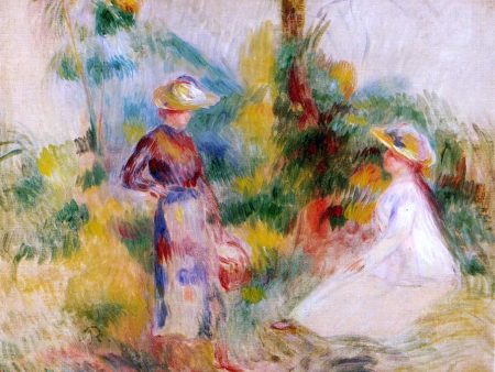 Two Women in a Garden by Pierre Auguste Renoir - Hand-Painted Oil Painting on Canvas For Sale