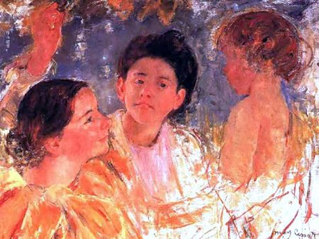 Two Young Girls with a Child by Mary Cassatt - Hand-Painted Oil Painting on Canvas Supply