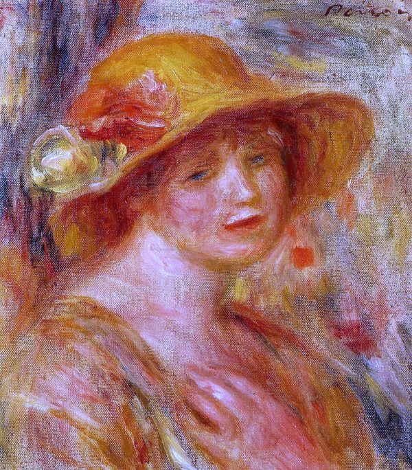 Woman in a Straw Hat by Pierre Auguste Renoir - Hand-Painted Oil Painting on Canvas Supply