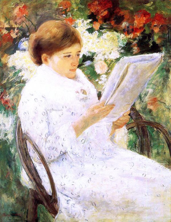 Woman Reading in a Garden by Mary Cassatt - Hand-Painted Oil Painting on Canvas Supply