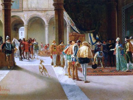 The Royal Visit by Pietro Gabrini - Hand-Painted Oil Painting on Canvas For Discount