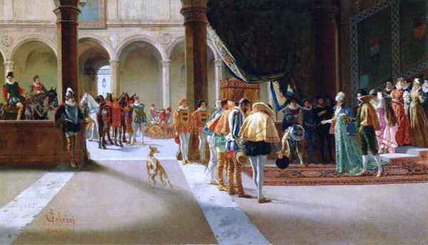 The Royal Visit by Pietro Gabrini - Hand-Painted Oil Painting on Canvas For Discount