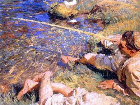 Val d Aosta, Man Fishing by John Singer Sargent - Hand-Painted Oil Painting on Canvas Online Sale