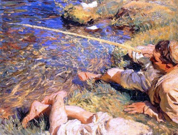 Val d Aosta, Man Fishing by John Singer Sargent - Hand-Painted Oil Painting on Canvas Online Sale