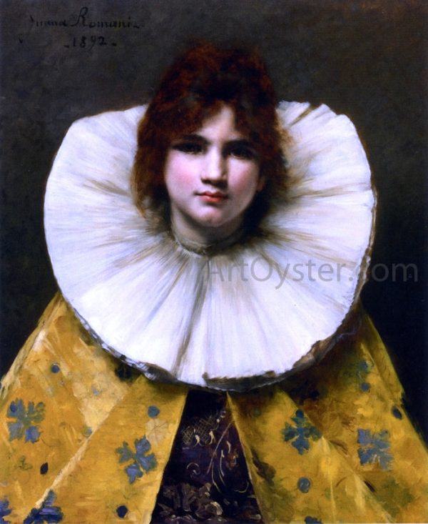 Young Girl with a Ruffled Collar by Juana Romani - Hand-Painted Oil Painting on Canvas Fashion