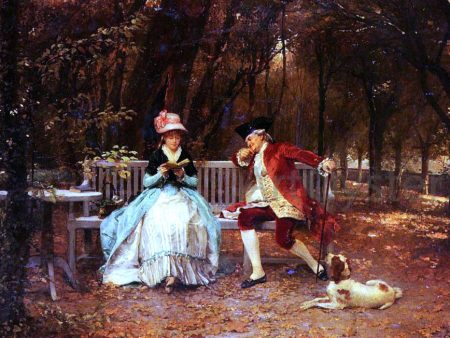 The Suitor by Louis Emile Adan - Hand-Painted Oil Painting on Canvas Hot on Sale