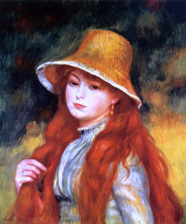 Young Girl in a Straw Hat by Pierre Auguste Renoir - Hand-Painted Oil Painting on Canvas For Discount