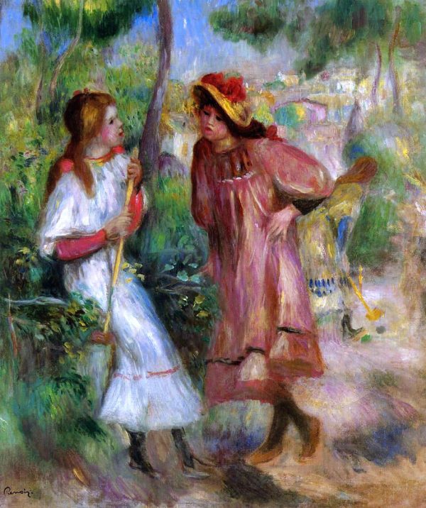 Two Girls in the Garden at Montmartre by Pierre Auguste Renoir - Hand-Painted Oil Painting on Canvas on Sale