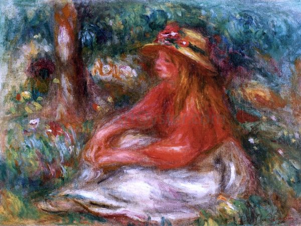 Young Girl Seated on the Grass by Pierre Auguste Renoir - Hand-Painted Oil Painting on Canvas Supply