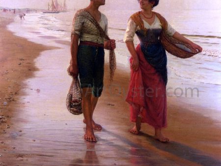 A Walk on the Beach by Pasquale Celommi - Hand-Painted Oil Painting on Canvas Online Sale