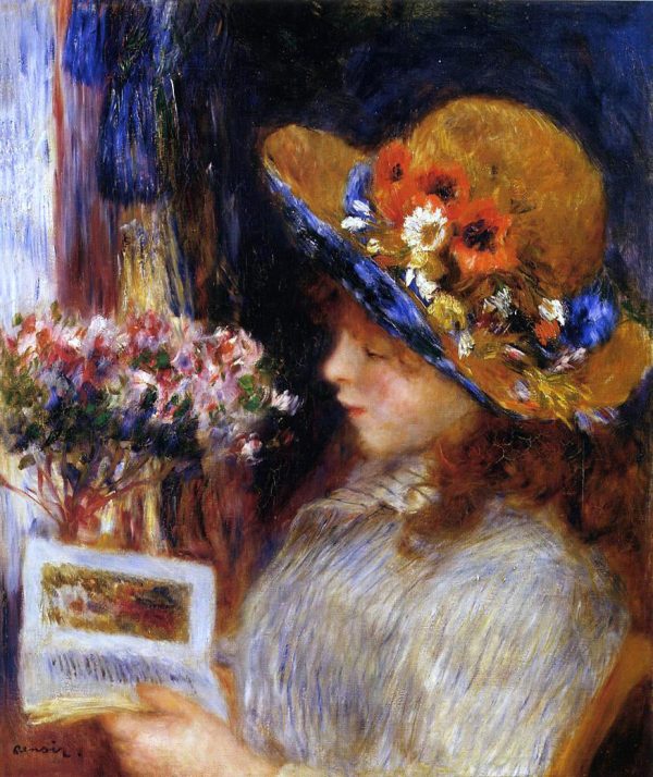 Young Girl Reading by Pierre Auguste Renoir - Hand-Painted Oil Painting on Canvas For Sale