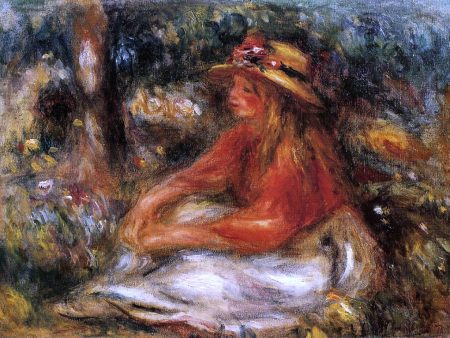 Young Woman Seated on the Grass by Pierre Auguste Renoir - Hand-Painted Oil Painting on Canvas Discount