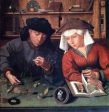 The Money Lender And His Wife by Quinten Metsys - Hand-Painted Oil Painting on Canvas For Sale