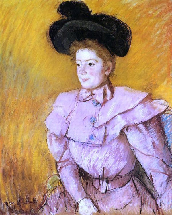 Woman in a Black Hat and a Raspberry Pink Costume by Mary Cassatt - Hand-Painted Oil Painting on Canvas Online Sale