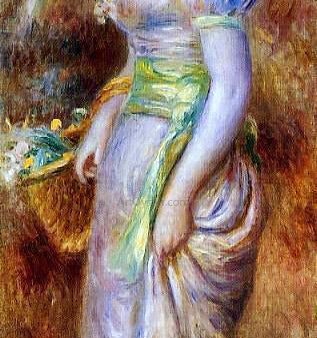 Woman with a Basket of Flowers by Pierre Auguste Renoir - Hand-Painted Oil Painting on Canvas For Cheap