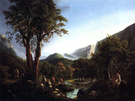 A Gathering of Indians in a Primeval Landscape by Martin Andreas Reisner - Hand-Painted Oil Painting on Canvas For Discount