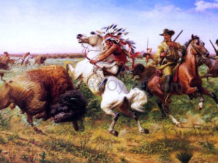 The Great Royal Buffalo Hunt by Louis Maurer - Hand-Painted Oil Painting on Canvas Supply