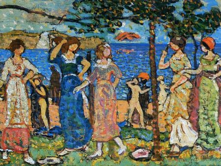 Women at Seashore by Maurice Prendergast - Hand-Painted Oil Painting on Canvas Fashion