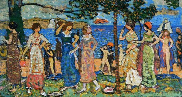 Women at Seashore by Maurice Prendergast - Hand-Painted Oil Painting on Canvas Fashion