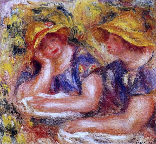 Two Women in Blue Blouses by Pierre Auguste Renoir - Hand-Painted Oil Painting on Canvas Online Sale